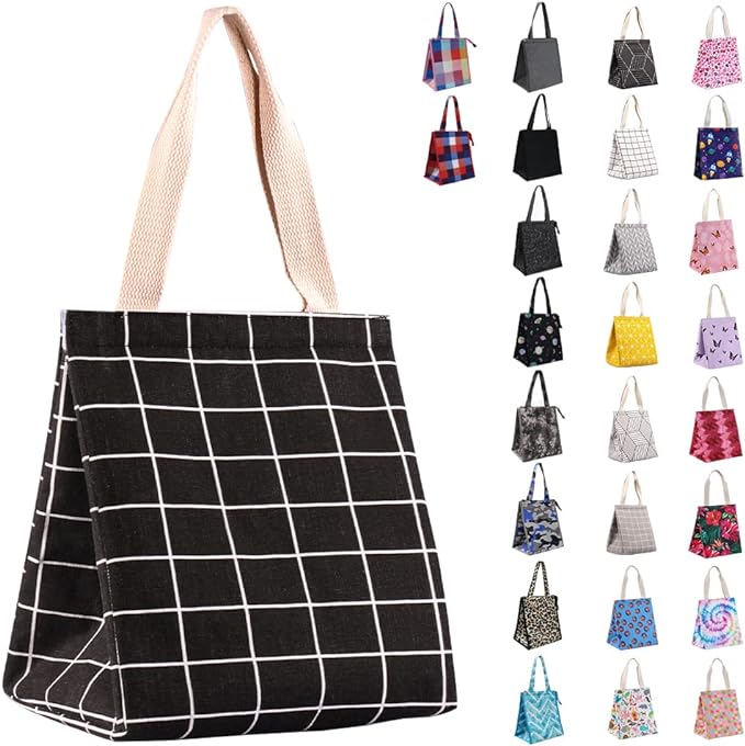 iknoe Insulated Lunch Bag for Women & Adults, 9L Foldable Wide-Open Cooler Bag with Pockets, Leakproof & Portable, for Picnic, Office, Beach (Black square)