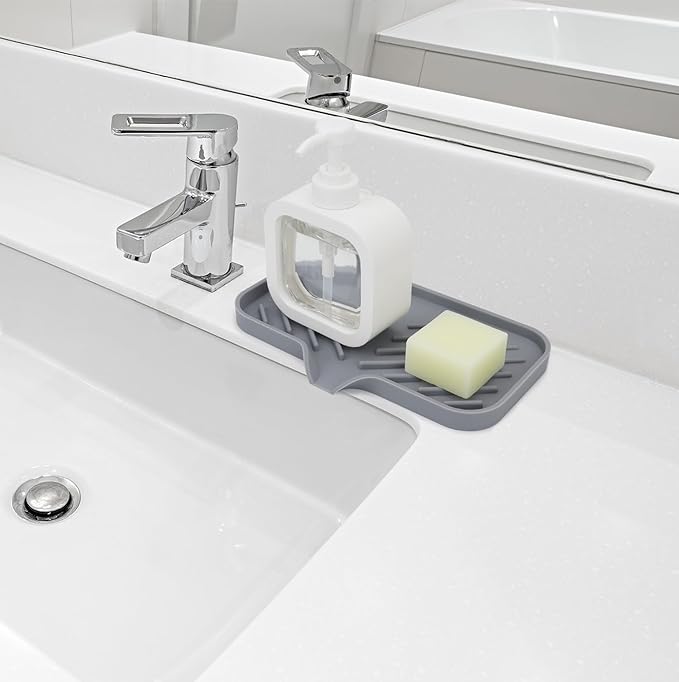 Yasmen Silicone Bathroom Soap Dishes, Sink Sponge Holder for Kitchen, Rubber Soap Dish with Drain, Shower Soap Sponge Tray, Sink or Counter Organizer, for Bar Soap, Bottle, Dish Soap Dispenser-Grey