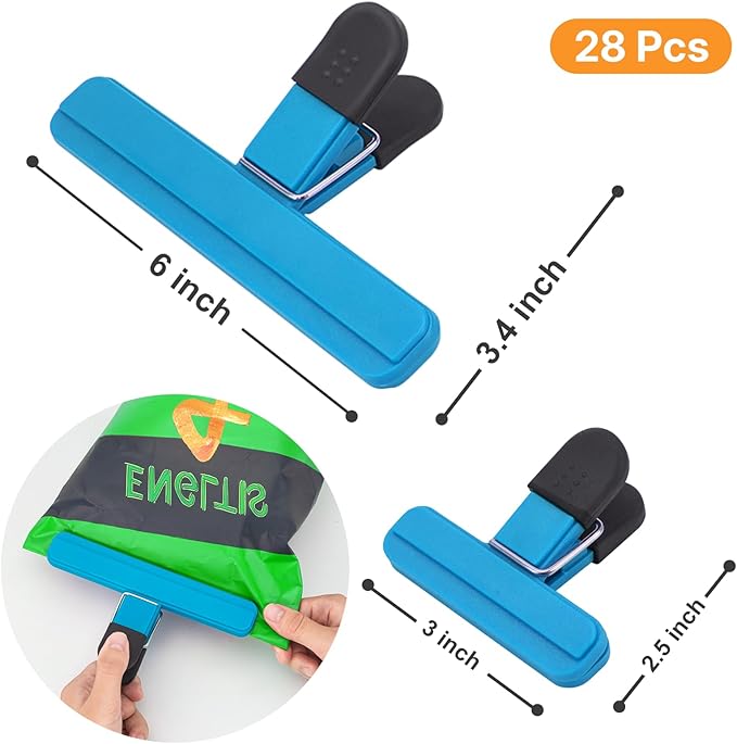 28 Pcs Chip Clips, Bag Clips for Food Storage, Snack Clip for Other Food Bags, Heavy Duty Sealing Clip for Home, Office and More