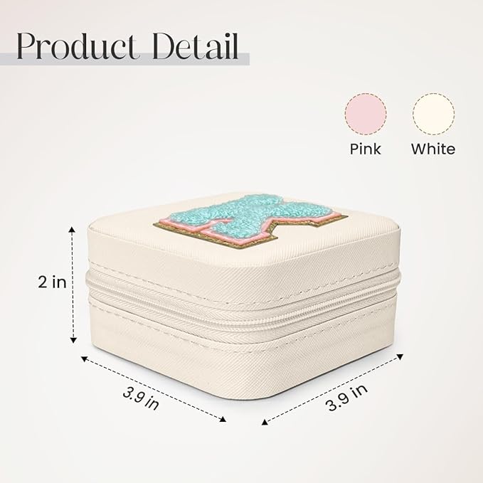 SANDJEST Personalized Jewelry Box, White Travel Jewelry Box with Initial K, Small Monogrammed Jewelry Case Organizer for Girls Women Teen Kids, Mini Travel Essentials Gifts for Birthday Christmas