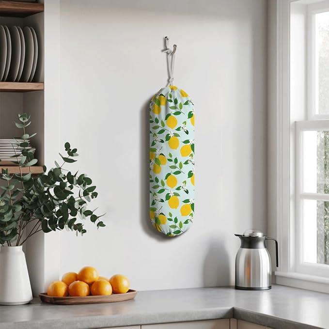 Lemon Plastic Bags Holder, Grocery Bag Storage Organizer, Reusable Shopping Bags Holder Dispenser for Kitchens Pantry, Farmhouse Home Kitchen Decor Gifts, Kitchen Pattern Garbage Bag