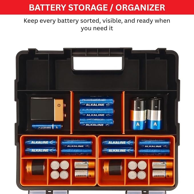 Andalus Tools Organizer Box, Small Parts Storage Multi-Compartment Portable Hardware Organizer Removable Plastic Dividers for Screws, Nuts, Bolts, Nails – Orange (4 Set, 12.2" x 9.1" x 7")