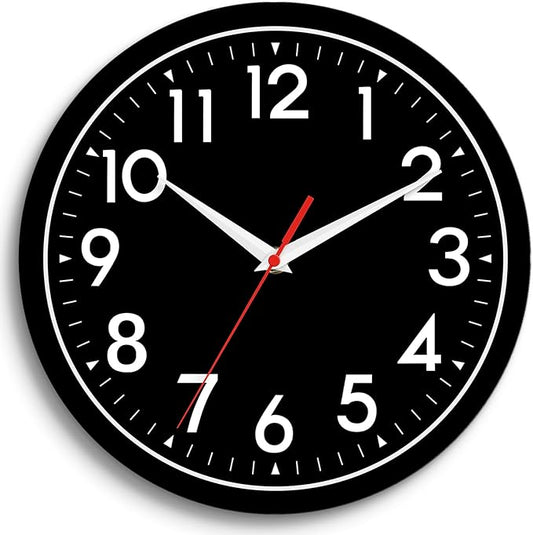Wall Clock Black Battery Operated 10 Inch Simple Silent Non-Ticking Analog Decorative for Kitchen Bathroom Bedroom Office Living Room School Classroom (Black)