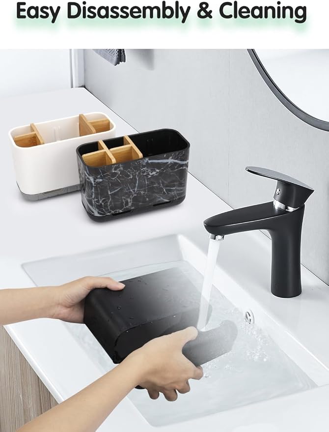Black Toothbrush Holder, Bamboo Toothbrush and Toothpaste Holder with Drainage, Electric Kids Matte Black Toothbrush Holders Set Organizer for Bathrooms Countertop Accessories Storage