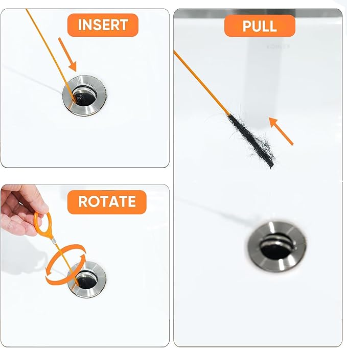 Drain Snake，Plumbing Drain Clog Remover, Gutter Cleaning Tools for Toilet Shower Kitchen Bathroom Tub, Clogged Drains Opener Cleaning Tool, Flexible Grabber Claw Pick Up Reacher (61 IN)