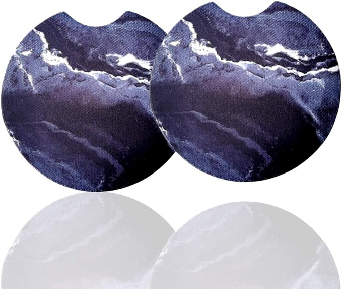 2 Pack Car Coasters for Drinks Absorbent - 2.75 Inch Cute Car Cup Holder Coasters for Women, Removable Cup Holder Coaster for Your Car, Car Interior Accessories for Women & Girls (Blue Marble)