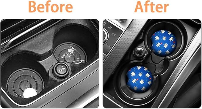 2 Pack Car Coasters for Drinks Absorbent - 2.75 Inch Cute Car Cup Holder Coasters for Women, Removable Cup Holder Coaster for Your Car, Car Interior Accessories for Women & Girls (Chrysanthemum)