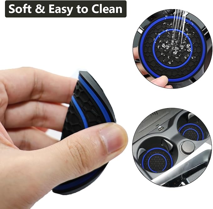 Car Cup Coaster Universal Automotive Waterproof Non-Slip Cup Holders Sift-Proof Spill Holder Car Interior Accessories 2 Pack Black & Blue