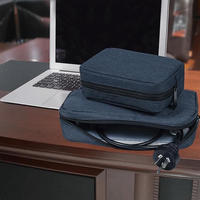 Electronic Organizer Accessory Pouch, Travel Electronic Accessories Storage Case Cable Organizer Bag for MacBook Charger, Power Bank, Hard Drive, Cords, Laptop Mouse (Small+Big, Navy Blue)