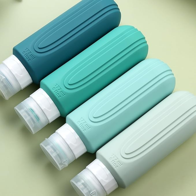 Travel Bottles for Toiletries, Large 6oz Oversize Containers, BPA Free Leak Proof Tubs Refillable Liquid Traveler Accessories with Toiletry Bag for Cometic Shampoo and Lotion Soap (4 Pack)