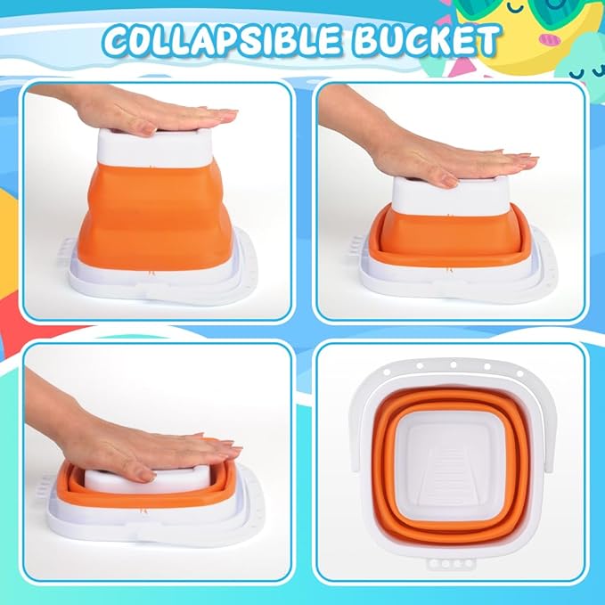 3PCS Collapsible Beach Bucket Sandbox Kit Building Toys for Kid, Small Pail for Washing Camping Fishing, Foldable Bucket Sand Pail Water Can for Garden Planting, Traveling, Beach Summer Toys Fun