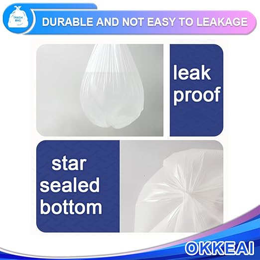 OKKEAI 3 Gallon Small Trash Bags 120 Counts White Garbage Bags Small Bathroom Trash Can Bags 10L Wastebasket Liners for Home Office Kitchen, White, fit 10L-15L Cans