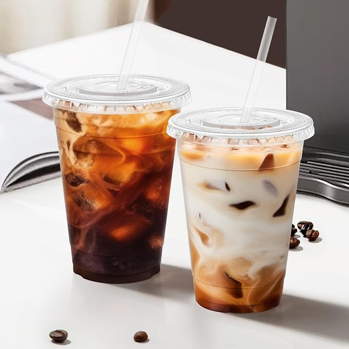 Lamosi 500 Pack 16 oz Clear Plastic Cups with Lids and Straws, Disposable Plastic Coffee Cups with Lids for Iced Coffee, Cold Beverages, Smoothies and To-Go Drinks