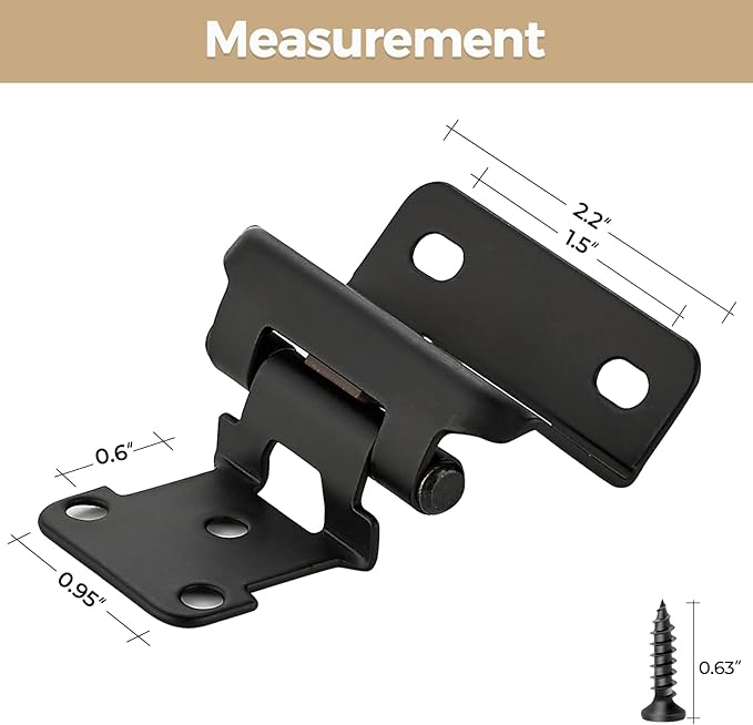 2 Pack 1 Pair Black Cabinet Hinges - 1/2 inch Overlay Kitchen Cabinet Hinges, Partial Wrap Around Cabinet Door Hinges for Face Frame Cabinet, Self Closing Black Face Mount Cabinet Hardware