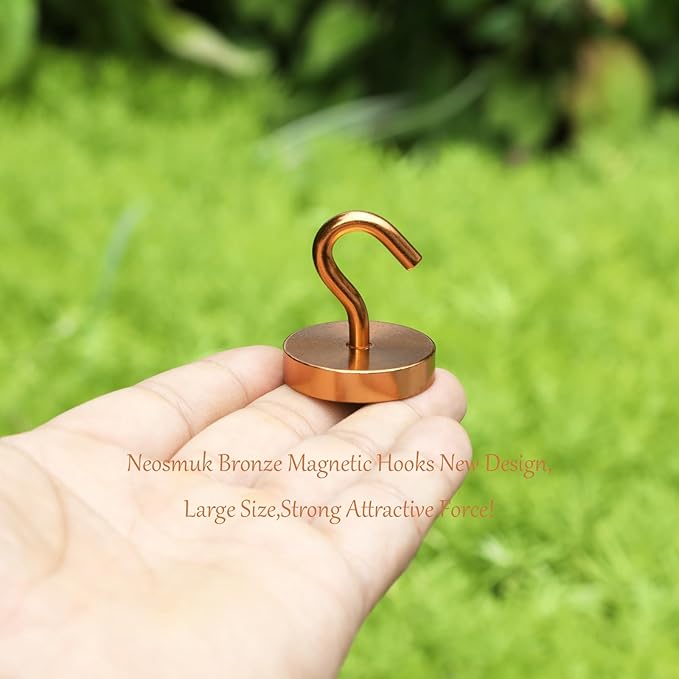 Neosmuk Magnetic Hooks, Cruise Ship Essentials, 120lb+ Heavy Duty Magnetic Hooks for Cruise Cabins, Refrigerator, Grill, Hanging, and Travel | Extra Strong Must-Haves Magnet Hook,Bronze,Pack of 20