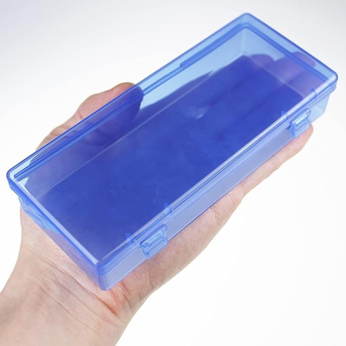 LJY 10 Pieces Rectangular Empty Mini Clear Plastic Organizer Storage Box Containers with Hinged Lids (6.1 x 2.6 x 1.2 inch, Blue)