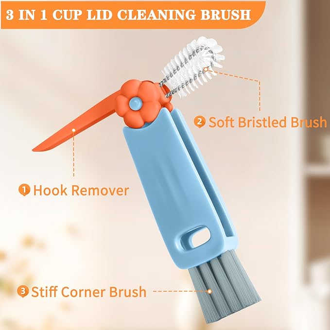 3 in 1 Cup Lid Cleaning Brush Set, Multifunctional Bottle Crevice Cleaning Brush, Portable Cup Lid Gap Cleaner, Water Bottle Cleaner Brush, Home Kitchen Cleaning Tools