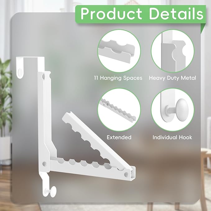 Over The Door Hooks, Extended Over The Door Clothes Hanger with 11 Ridges, Space-Saving Over The Door Rack Door Hooks for Hanging Clothes, Larger Capacity Over The Door Hanger, Upgraded Version.