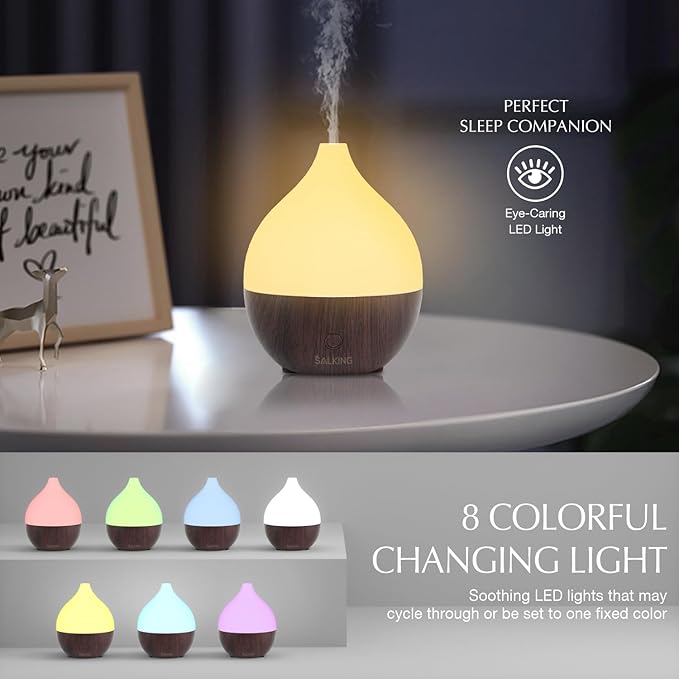 SALKING Essential Oil Diffuser (Set of 2 Dark), 100ml Small Ultrasonic Aromatherapy Diffuser for Essential Oils, Auto Shut-Off, Cool Mist Humidifier with Warm White Light, for Office Home