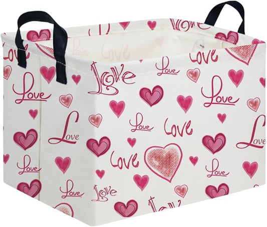 Rectangular Pink Valentine's Day Gift Basket,nursery basket,Pink girls gift baskets,kids toy storage Bin, Love Heart Room Decor for Home,Shelf Baskets(Beautiful love)