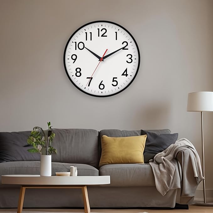 16 Inch Wall Clock, Large Wall Clocks Battery Operated, Big Silent Non-Ticking Analog Clock Decorative for Living Room, Office, Kitchen, Outdoor, Classroom, Bedroom, Bathroom, School (Black)
