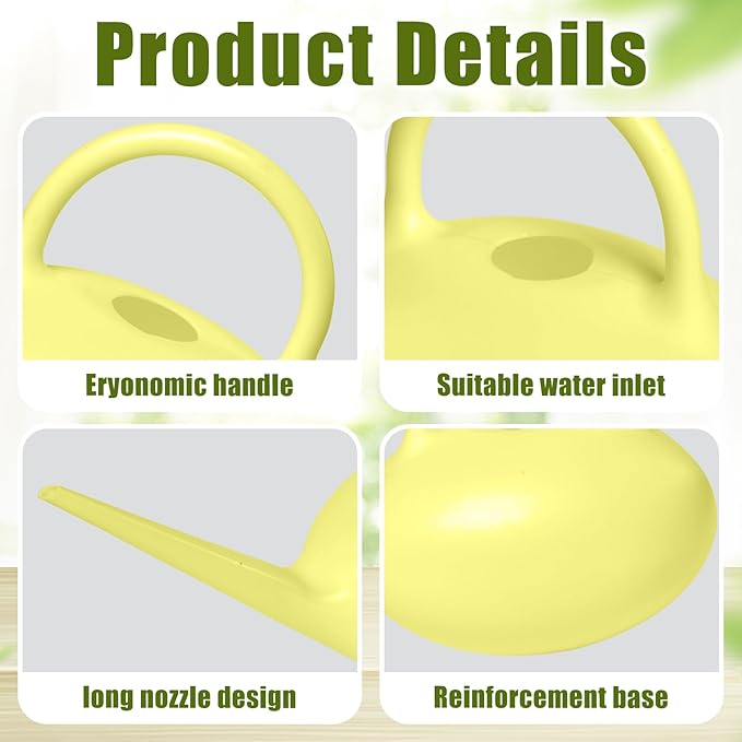 ZXJ Small Plastic Watering Can - 1/4 Gallon - for Home Plant Garden - Yellow