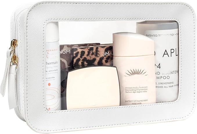 Clear Makeup Bag, White Travel Makeup Pouch Toiletry Bag for Women Waterproof Small Cosmetic Bag Case Small Make Up Bag with Zipper Car Organizer Car Essentials for Women Men