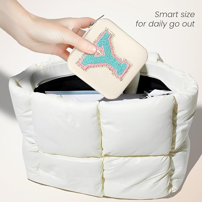 SANDJEST Personalized Jewelry Box, White Travel Jewelry Box with Initial Y, Small Monogrammed Jewelry Case Organizer for Girls Women Teen Kids, Mini Travel Essentials Gifts for Birthday Christmas