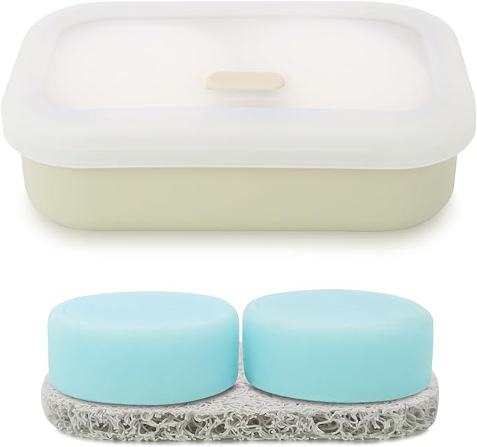 Leak Proof Travel Soap Case, Solid Shampoo Bar Holder, Silicone Soap Container with Draining Layer, Portable Bar Soap Holder for Bathroom, Camping, Gym, Easy to Clean (Off-White, Large)