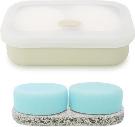 Leak Proof Travel Soap Case, Solid Shampoo Bar Holder, Silicone Soap Container with Draining Layer, Portable Bar Soap Holder for Bathroom, Camping, Gym, Easy to Clean (Off-White, Large)