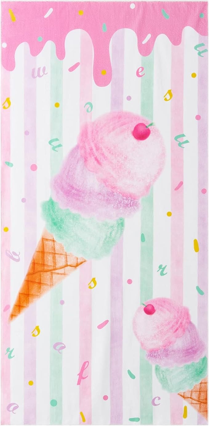 WERNNSAI Kids Beach Towel for Girls - 30” x 60” Ice Cream Sand Free Swim Towels for Girls Bath Pool Camping Travel Towel Quick Dry Ultra Absorbent Super Soft Beach Blanket Bath Shower Towel