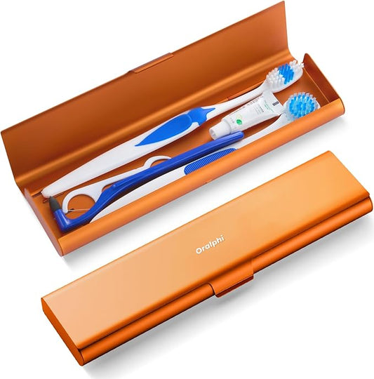 Wider Aluminum Toothbrush Travel Case, Portable Travel Toothbrush Holder, Durable Manual Toothbrush Box Container for Traveling, Bathroom, Camping, Business Trip, Orange