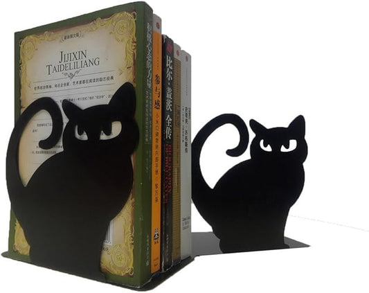 Winterworm Cute Vivid Lovely Persian Cat Nonskid Thickening Iron Metal Bookends Book Organizer for Library School Office Home Study Desk Organizer (Black)