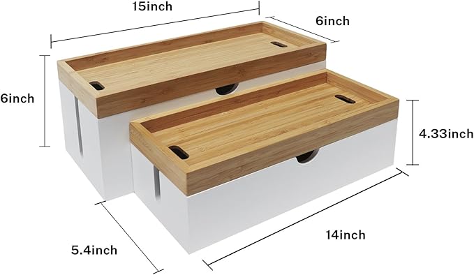Bamboo Cable Management Box, Large Cord Organizer Box Cable Box to Hide Wires & Power Strips for Desktop Storage Cord Holder for Office Home, No Assembly Required