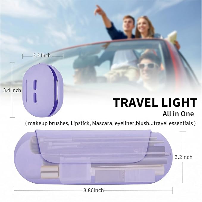 AGIKET 2 IN 1 Silicone Makeup Brush Holder with Beauty Make Up Sponge Holder Case：Soft Portable Cosmetic Face Brushes Holder with Upgrade Anti-Fall Out Magnetic Closure - Purple