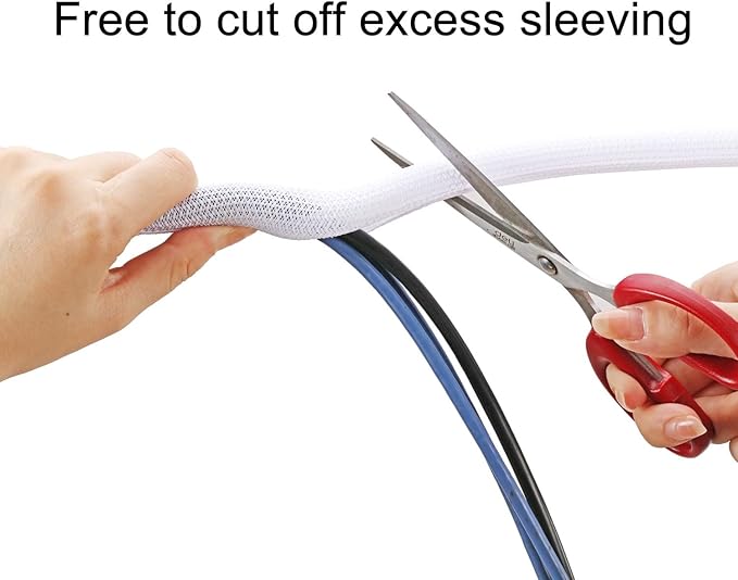 1/4" x50ft Split Sleeve Cable Organizer - Wire Protector Sleeving for Desk, PC, TV, Home Office | Cord Management Cover, Easy Install, White