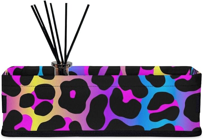 Cheetah Rainbow Small Bathroom Baskets for Toilet,Foldable Toilet Paper Tank Basket Organizer for Towels Storage Decorative Open Storage Bins for Home,Closet,Containers,Cabinet