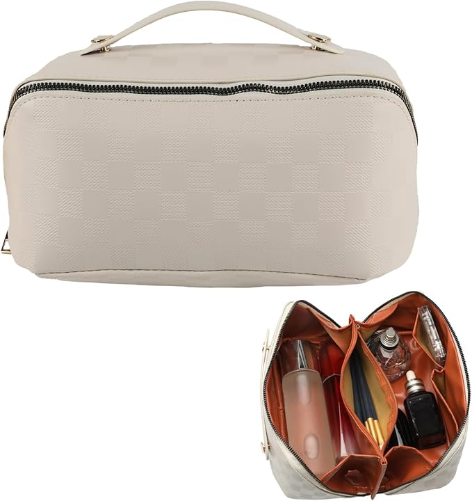 Travel Makeup Bag,Large Capacity Cosmetic Bags for Women,Waterproof Portable Pouch Open Flat Toiletry Bag Pattern Makeup Bag