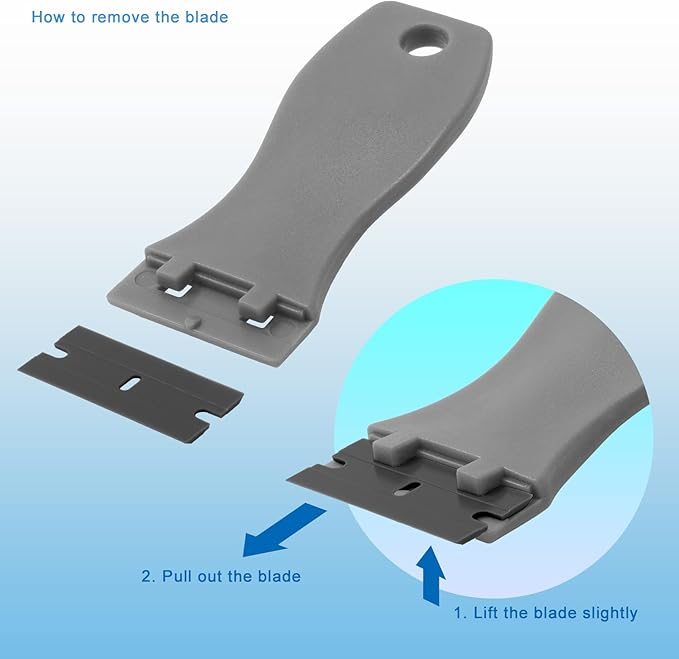 FOSHIO 20PCS Grey Plastic Razor Blade Scraper Tool for Gasket Remover, Sticker Remover, Labels Decal and Adhesive Remover for Windows and Glass