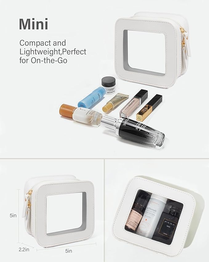 Small Clear Makeup Bag for Women, Mini Cosmetic Bag Portable Makeup Pouch Organizer with Zipper Waterproof Travel Cosmetic Case Cute Travel Toiletry Bag Car Organizer for Essentials