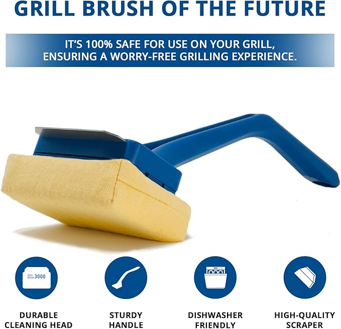 Grill Rescue BBQ Replaceable Scraper Cleaning Head, Bristle Free Grill Brush- Safe, Durable and Unique Scraper Tools for Cast Iron or Stainless-Steel Grates, Barbecue Cleaner (GB3000)