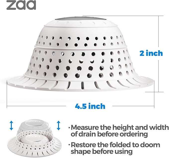 zaa Bathtub Drain Hair Catcher, Premium Silicone Shower Hair Catcher, 1Pack Hair Stopper for Pop Up & Regular Drains of Shower, Bathtub, Bathroom Sink, Bathroom Fixture Accessories, White