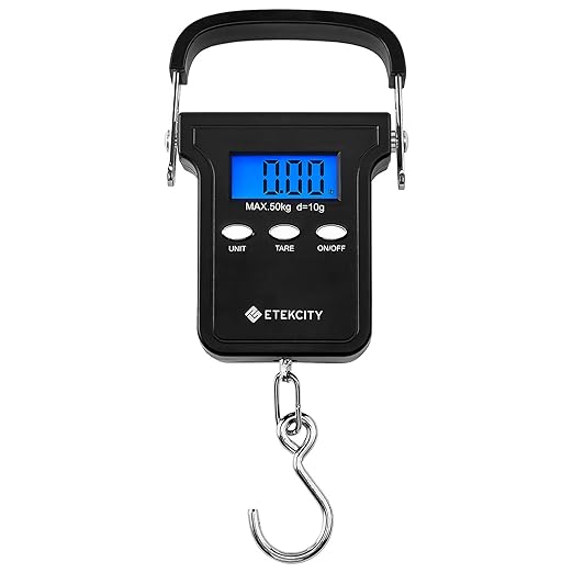Etekcity Fishing Scale with Backlit LCD Display, 110lb/50kg Digital Electronic Hanging Hook Scale with Batteries and Carry Pouch Included, Black, Non-Slip Handle