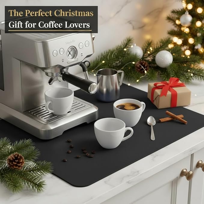 Dish Drying Mat Super Absorbent – 17" x 31" Coffee Mat for Countertops – Non-Slip Drying Mat for Kitchen Counter – Easy to Clean Water Absorbent Mat – XLarge Dish Drying Mats (Black)