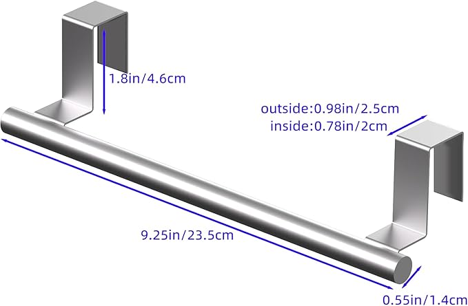 Qflushor Over Cabinet Towel Bar 9" Kitchen Towel Rack - Silver, Stainless Steel Towel Holder for Cabinet - 1 Pack