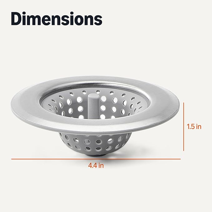 Amazon Basics 2pcs Kitchen Sink Strainer, Stainless Steel Sink Drain Strainer, Dishwasher Safe, Outer Diameter 4.4 inch/11.2cm, Inner Diameter 3 inch/7.3cm