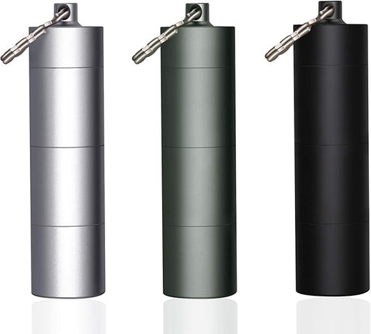 3 Packs Portable Keychain Pill Holder Case, EFFIET 3 Compartments Metal Pocket Emergency Pill Container Dispenser Box Outdoor Medicine Bottle Tin for Daily Supplyment (Mixed Color)