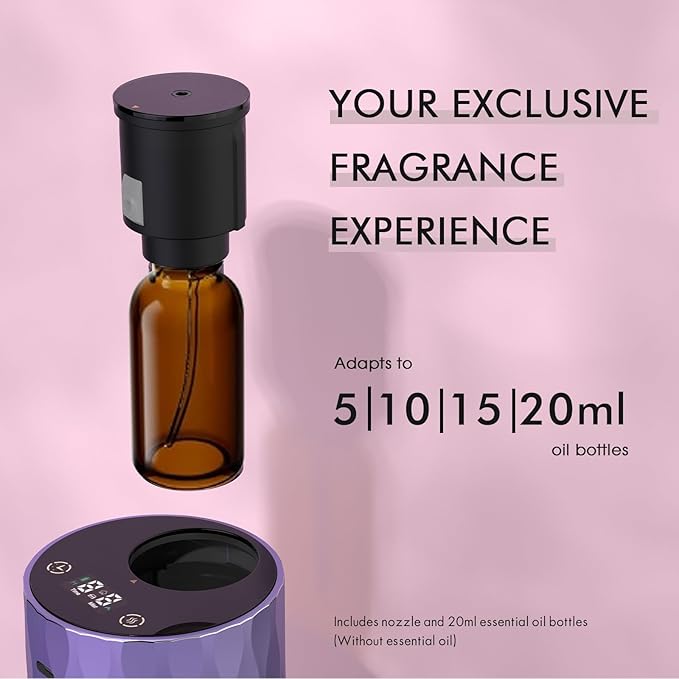 Waterless Essential Oil Diffuser - Aluminum Metal Texture, 96H Quiet Battery Nebulizer, Portable Scent Aromatherapy Diffuser with Timer & 4 Mist Levels, 20mL, Type-C for Home/Room/Car/Office