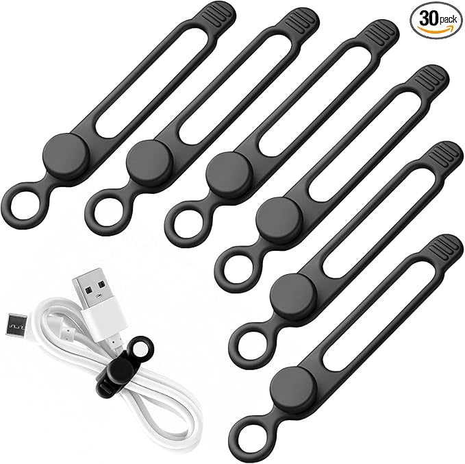 30 Pcs Silicone Cable Ties, Reusable Data Cable Organizer Wire Organizers for Office, Multipurpose Elastic Cord Wraps Cable Management for Charging Cord,Appliances,Home,Office,Kitchen,School,Travel