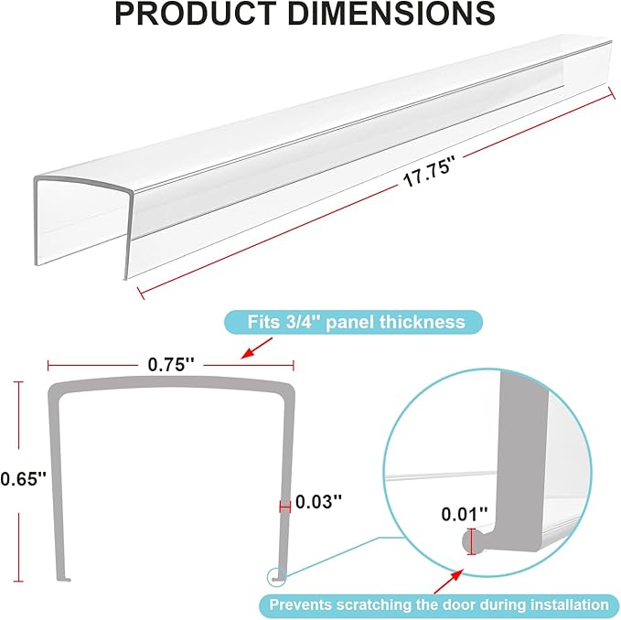 12 Pack Cabinet Protectors for Kitchen Cabinets, 18" Length Clear Cabinet Door Protector Edge Guard 3/4" Thick for Kitchen Drawer Fronts, Slip-On Plastic Edge Guard to Protect Sink & Trash Drawer